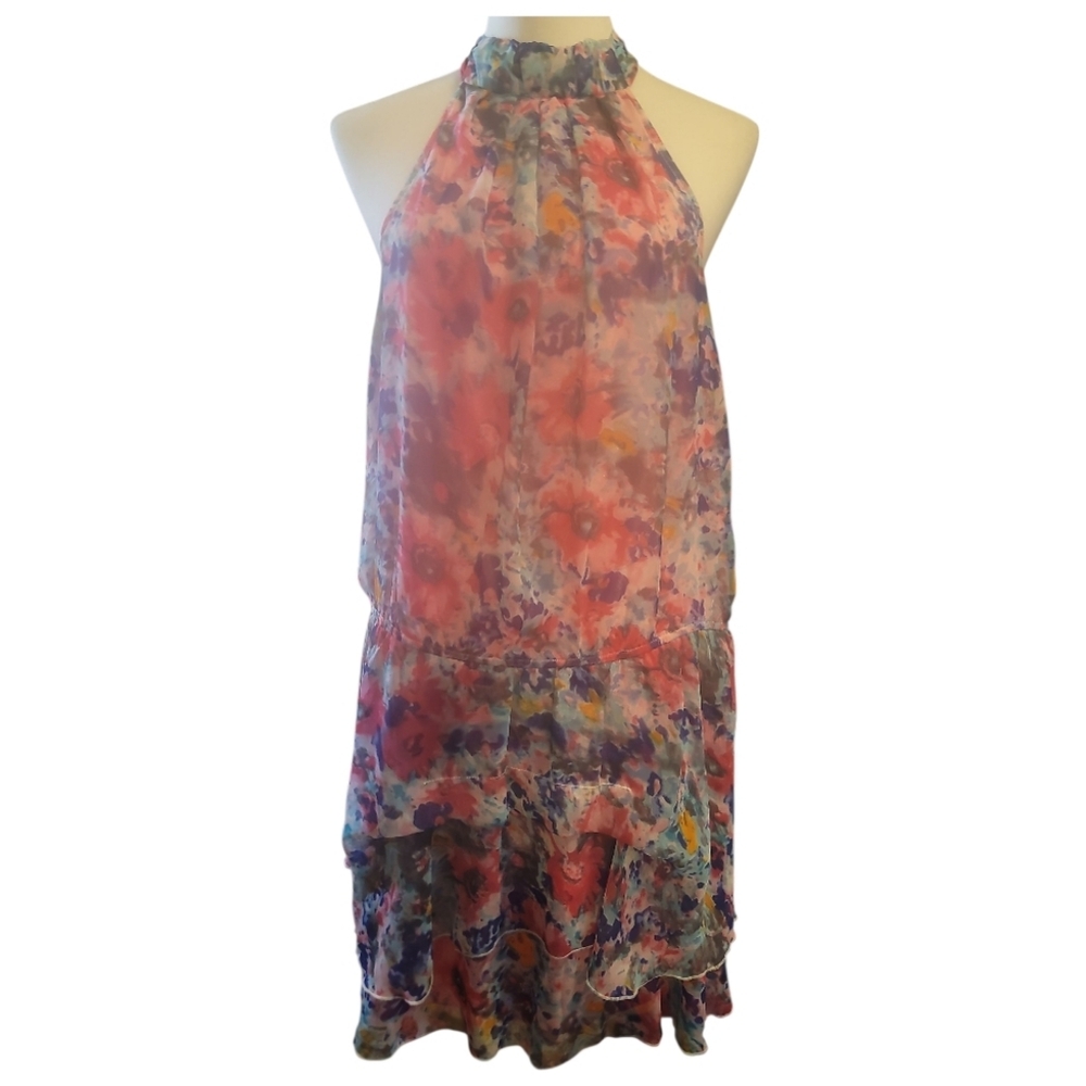 Maude pink blue floral sleeveless ruffled midi Dress nwt Large